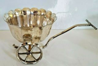 $ale Vtg Silver Plated Sauce Gravy Boat Made Italy Rolling Wheel Barrel Unique