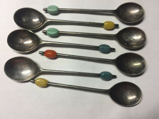 Vintage Epns Silver Plated Demitasse Spoons Set Coffee Bean Bead Handle England