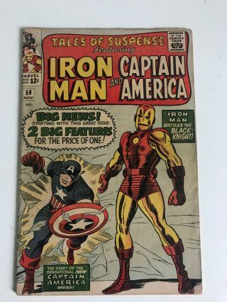 Tales Of Suspense 59 4.  0 Vg Iron Man Captain America Jack Kirby Marvel Key Issue