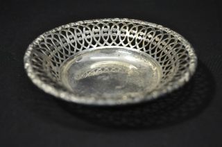 Vintage 4 " Silver Alloy 800 Candy / Nut Dish W/ Open Work & Floral Repousse 24g