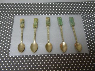 5 Vintage Aztec Mayan Carved Jade Souvenir Spoons - Cancun