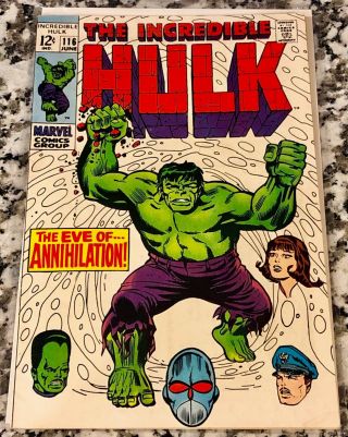 The Incredible Hulk 116 Very Fine 8.  0 June 1969 Avengers Endgame Cgc It