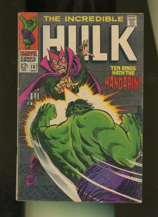Incredible Hulk 107 Gd/vg 3.  0 1 Book Marvel Bruce Banner Mandarin 1968