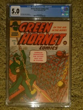 Green Hornet Comics 12 Cgc 5.  0 Harvey Publications 1943 Golden Age
