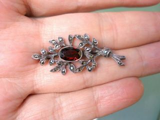 Vintage Silver Brooch With Marcasite And A Red Stone
