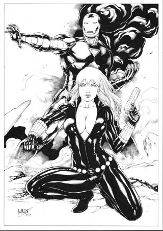 Black Widow And Ironman (11 " X17 ") By Leo Matos - Ed Benes Studio