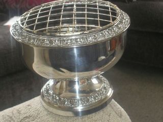 large Vintage Ianthe Silver Plated Rose Bowl / flower bowl with double mesh 4