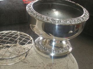 large Vintage Ianthe Silver Plated Rose Bowl / flower bowl with double mesh 5