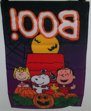 Peanuts Snoopy Dog Linus Sally Woodstock Halloween Pumpkin Patch Flag 12 x 18 2