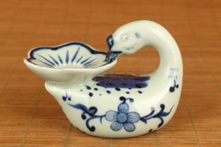 Chinese Blue And White Porcelain Swan Statue Candle Stick Table Decoration