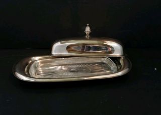 Vintage Wm Rogers Silver Plated Covered Butter Dish With Glass Insert 987