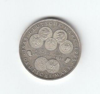 Germany 50 Years Of Deutsche Mark Silver German 10 Mark Coin