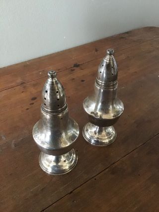 Vintage Weighted Sterling Silver 4.  5 Inches Tall Salt and Pepper Shaker Set 2