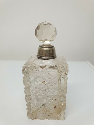 Antique Cut Glass Scent/perfume Bottle With Sterling Silver Collar