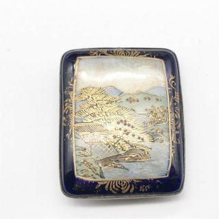 Antique Chinese Japanese Hand Painted Panel Ladies Solid Silver Buckle