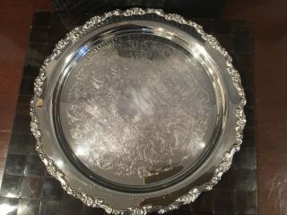 Vintage Onieda 12 " Silverplate Round Butler Serving Tray Scrolled Floral Edge
