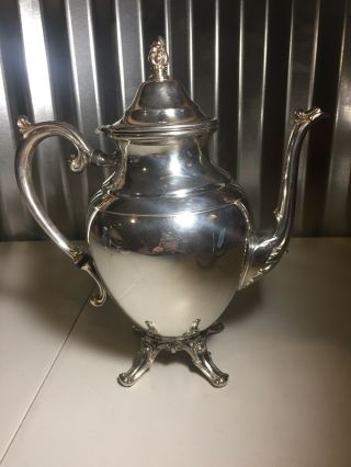 Wm Rogers Elegant Ornate Silverplate Footed Hinged Tea Coffee Pot Server Vintage