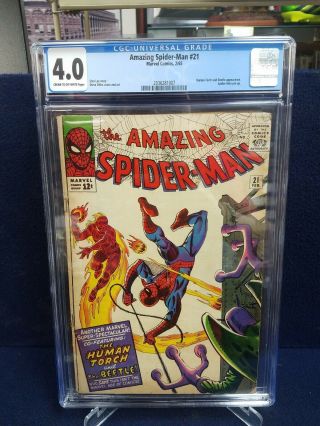 Cgc 4.  0 Spider - Man 21 Feat.  The Human Torch 2/65 Spider - Man Pin Up