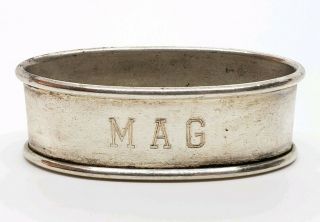 Vintage Hallmarked R.  Blackinton & Co Sterling Silver " Mag " Etched Napkin Ring