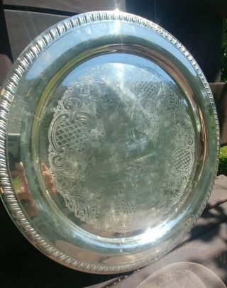 Leonard Silverplate 15 " Round Vintage Ornate Silver Plate Tray Platter