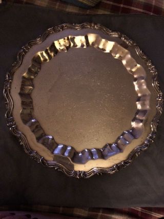 Vintage F.  B.  Rogers Silver Co.  Crown 6091 1883 Etched Round Serving Tray,  15”