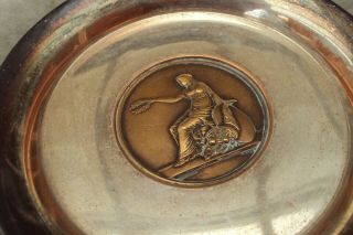 Vintage Old Silver Plated Pin Dish With Brittania Seated Brass Centre.