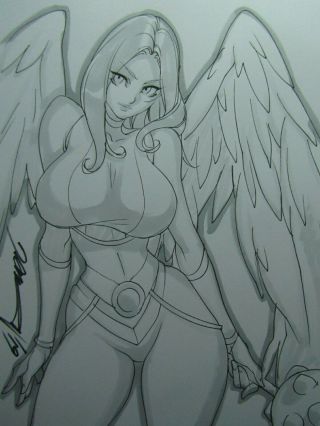 Hawkgirl Girl Sexy Busty Sketch Pinup - Daikon Art