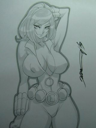 Black Widow Avengers Girl Sexy Busty Sketch Pinup - Daikon Art