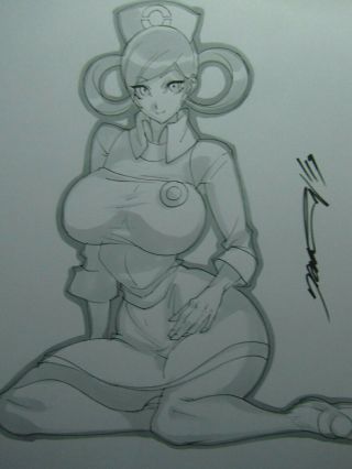 Nurse Joy Pokemon Girl Sexy Busty Sketch Pinup - Daikon Art