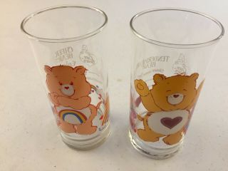 (2) Vintage Care Bear Glasses 1983 Pizza Hut Tenderheart Bear & Cheer Bear