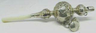 Antique Epns Silver Plated Rattle & Whistle Mother - Of - Pearl Teething Bit