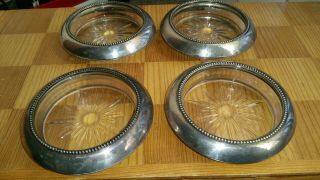 Set Of 4 Glass Coasters W/ Sterling Silver Rim Franklin Whiting And Co.  04