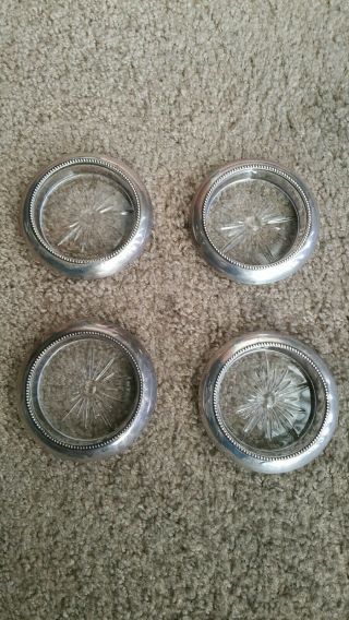 Set Of 4 Glass Coasters w/ Sterling Silver Rim Franklin Whiting and Co.  04 3