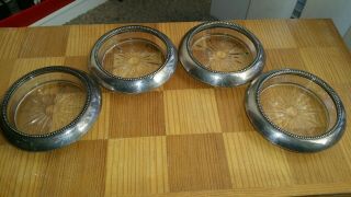 Set Of 4 Glass Coasters w/ Sterling Silver Rim Franklin Whiting and Co.  04 4