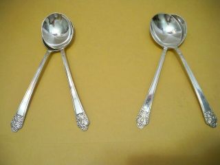 4 Precious Round Bowl Soup Spoons - Elegant 1941 Rogers Deluxe - & Table Ready