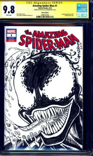Spider - Man 1 Blank Cgc Ss 9.  8 Signed Venom Sketch By Al Milgrom Nm/mt