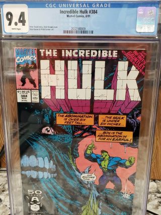 The Incredible Hulk 384 Marvel Comics Cgc 9.  4 Infinity Gauntlet Crossover