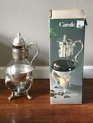 Vintage Coffee Tea Carafe W/ Footed Warming Stand 14” Silver Plate Cond