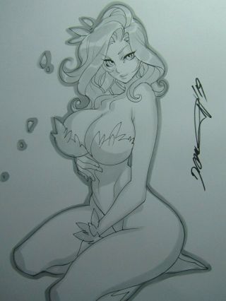 Poison Ivy Batman Girl Sexy Busty Sketch Pinup - Daikon Art