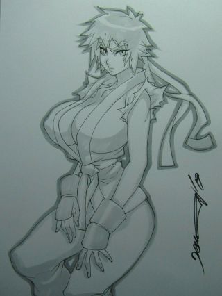 Ryu Street Fighter Capcom Girl Sexy Busty Sketch Pinup - Daikon Art