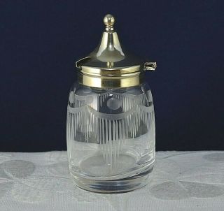 Old Mustard Pot Glass Silver Plated Hinged Lid Vintage Antique Epns Table