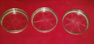 3 Vintage Sterling Silver And Glass Ashtrays