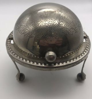 A Vintage Silver Plated Roll Top Butter Dish With Engraved Patterns Glass Liner