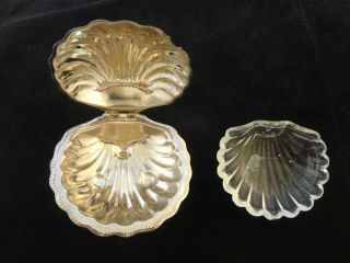 Vintage Silver Plated Scallop Shell Dish Glass Liner marked F.  C.  (311) 2
