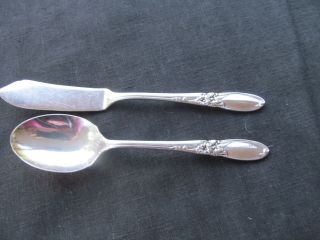 Oneida Community Silverplate White Orchid Butter Knife & Sugar Spoon Mid Century