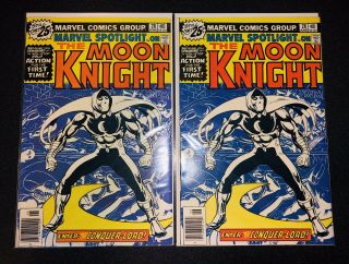 Two Marvel Spotlight 28 Issues,  1st Solo Moon Knight,  1976 High Grades 12 Pics