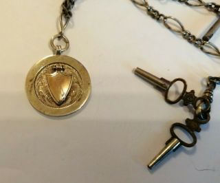 Antique Sterling silver and gold watch fob & two non silver keys - 8.  6 gms 4