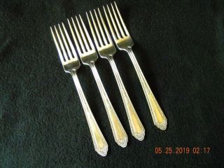 Four 1925 Romance Plate Holmes And Edwards Inlaid Silverplate Dinner Forks