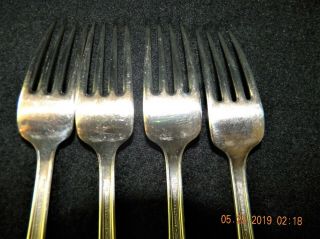 Four 1925 Romance Plate Holmes and Edwards Inlaid Silverplate Dinner Forks 3