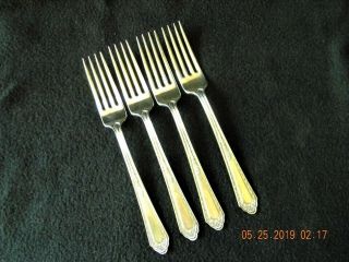 Four 1925 Romance Plate Holmes and Edwards Inlaid Silverplate Dinner Forks 4